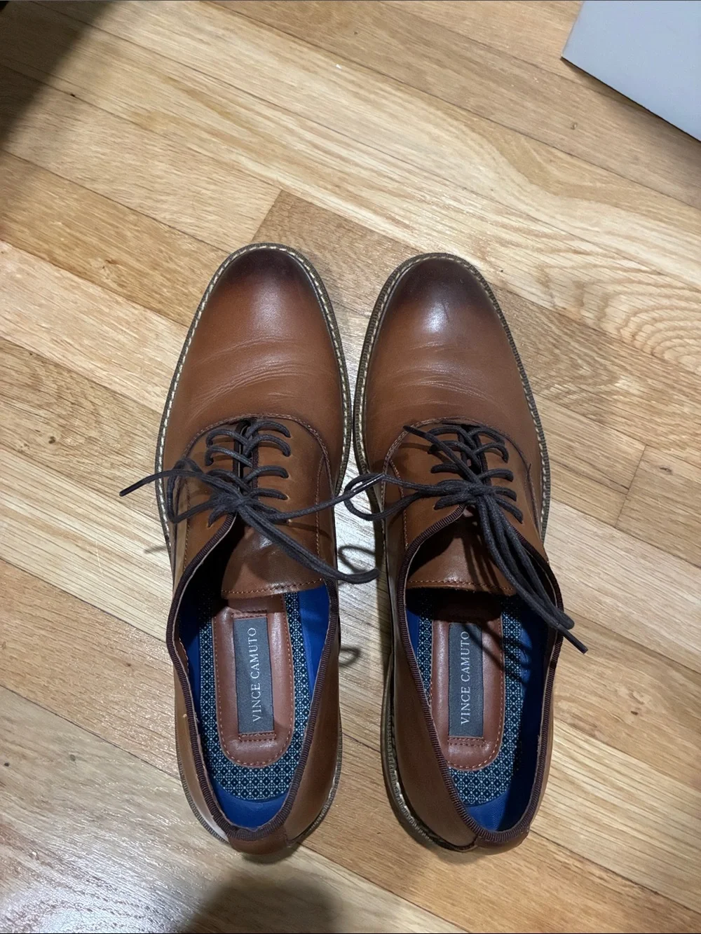 Vince Camuto Tan Leather Derby Shoes with Dark Laces